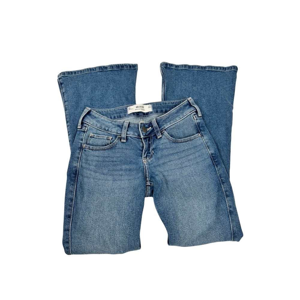 Hollister Ultra Low Rise Flare Jeans W24 Short Light Wash Y2K Bell Bottom Denim - Picture 4 of 10